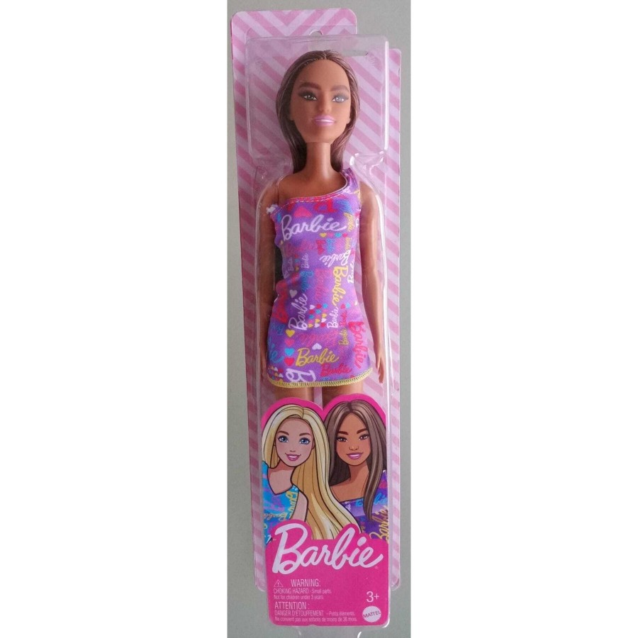 Barbie Renkli Kalpli Mor Elbiseli Bebek hgm57
