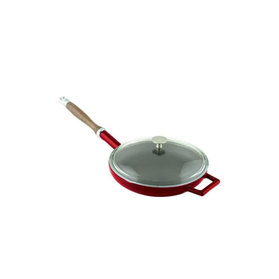 Lava Döküm Kızartma Tavası 28cm Ahşap Saplı Glaze Kırmızı Lava Döküm Kızartma Tavası 28cm Ahşap Saplı Glaze Kırmızı